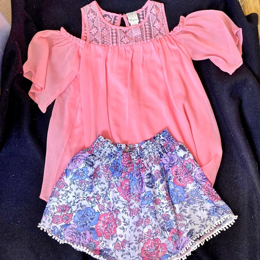 NEW Girls Ella Moss Cold Shoulder Top Shorts 2 Pc Set Outfit 16